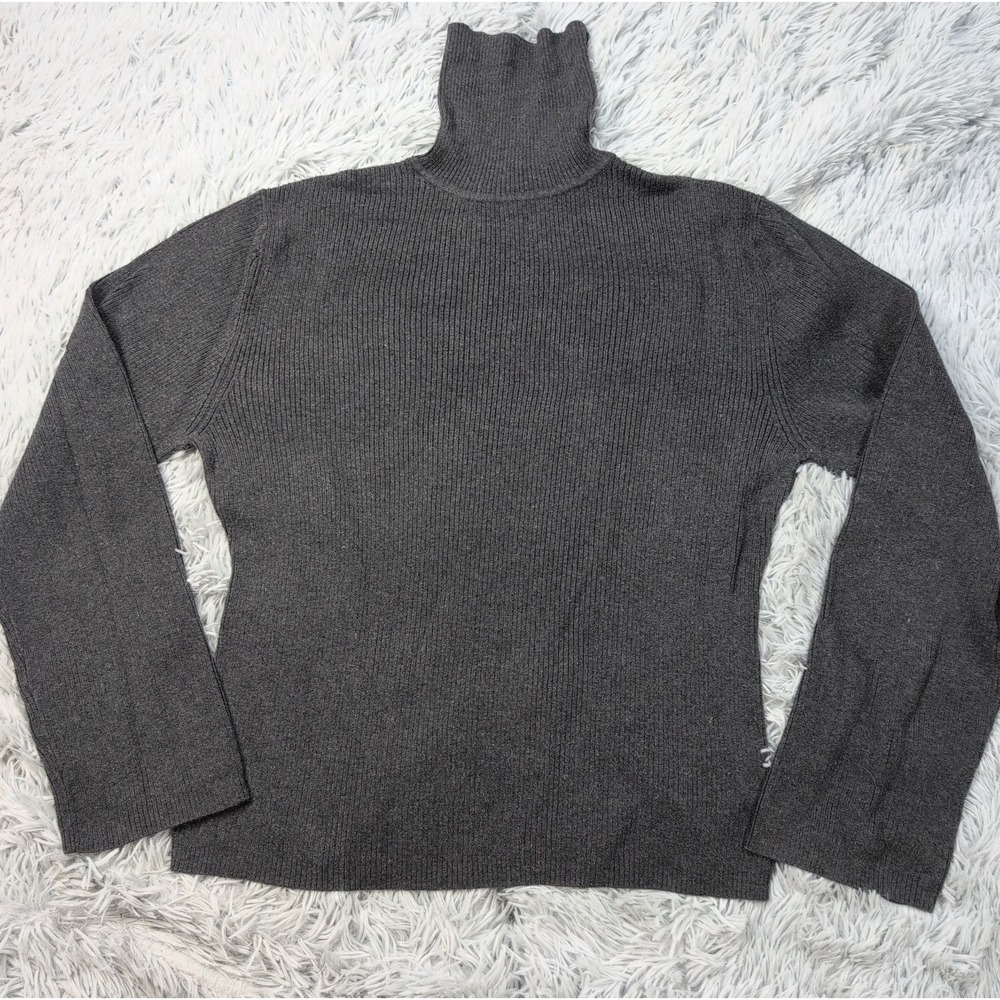 Studio Y Sweatshirt Womens XL Gray Ribbed Turtleneck Comfort Casual Stretch